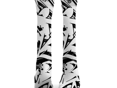 Graffiti Black & White Snow Socks For Discount